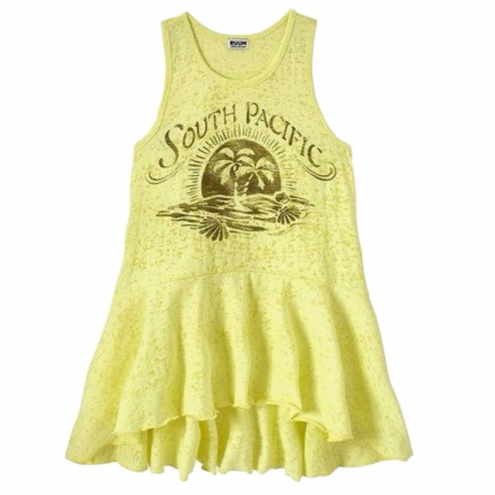 NWT RUUM Girls South Pacific Hi-Low Peplum Dress, Yellow